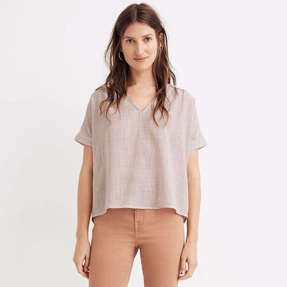 Madewell V-Neck Button-Back Top in Stripe - Picture 2 of 10